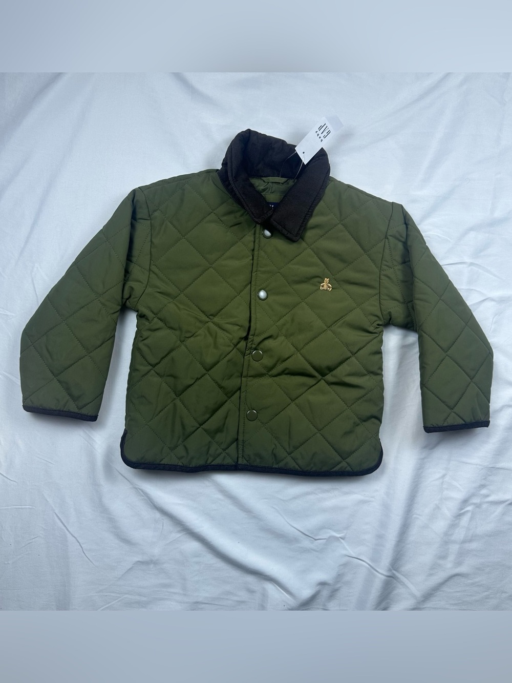 NWT Baby Gap Khaki Green/Brown 100% Recycled Quilted Barn Jacket 3 Yrs